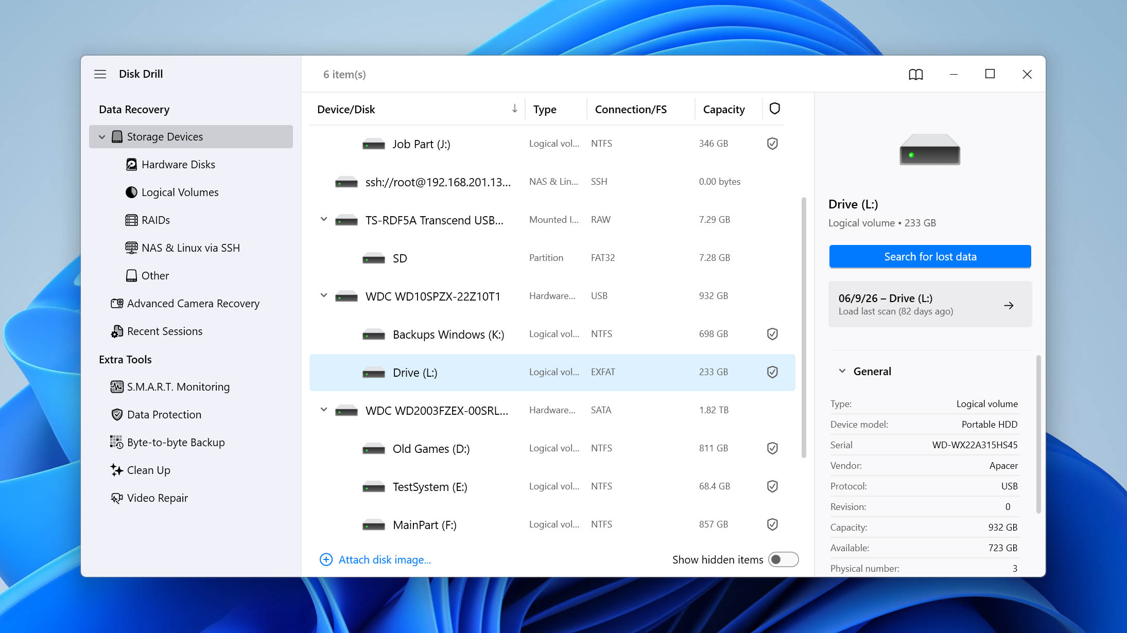 Select external hdd for scan