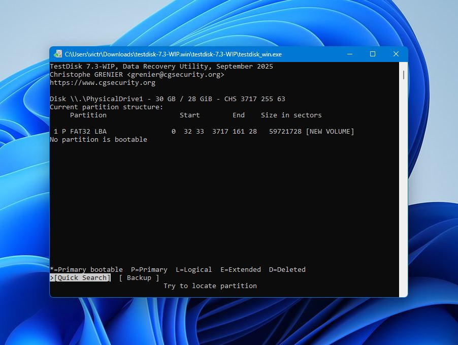 Test Disk start seaching
