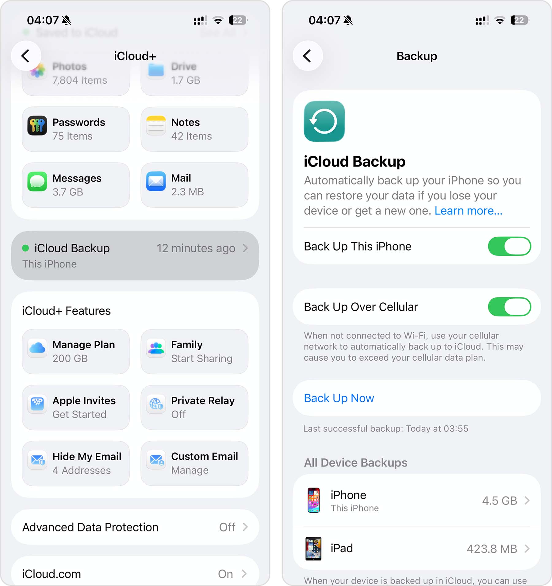 turn on icloud backup