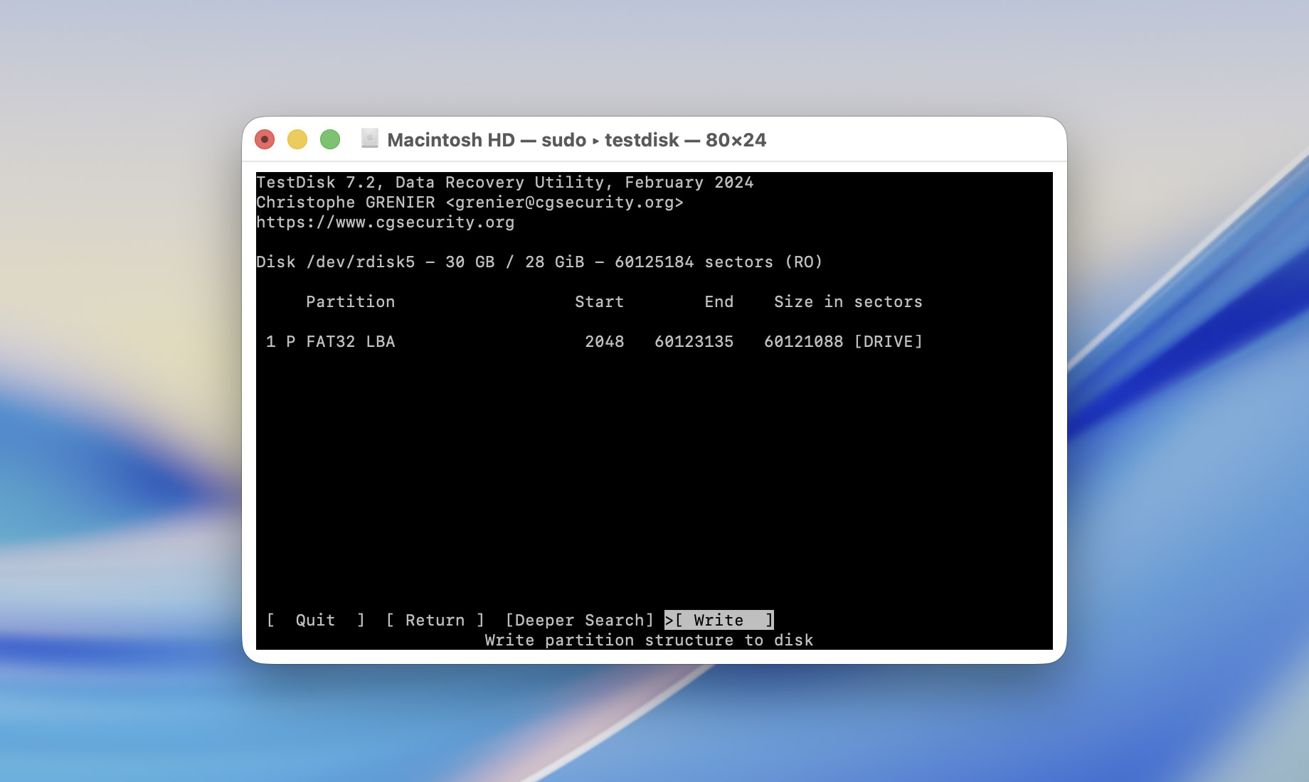 write partition back on usb drive