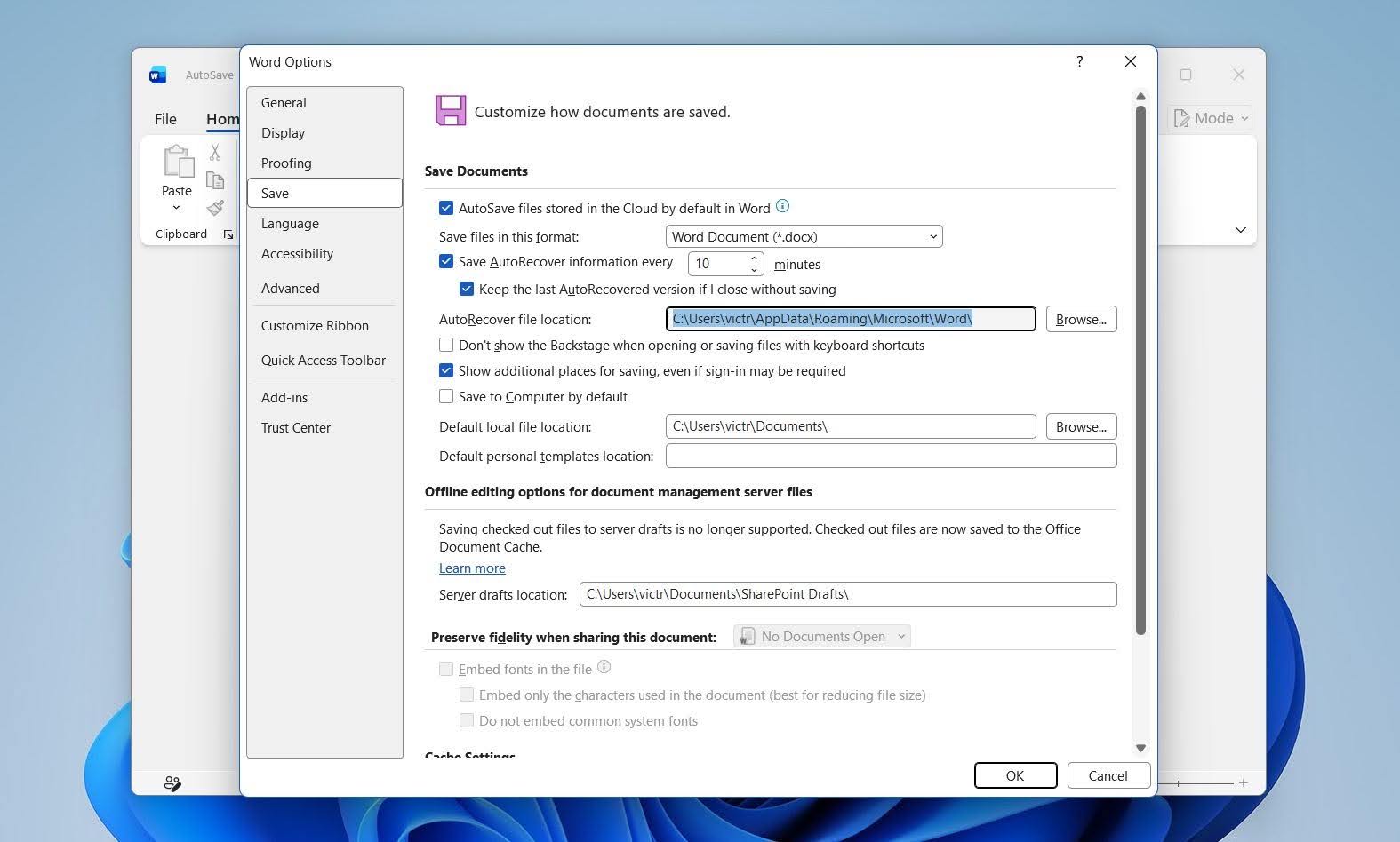 Check AutoRecover location