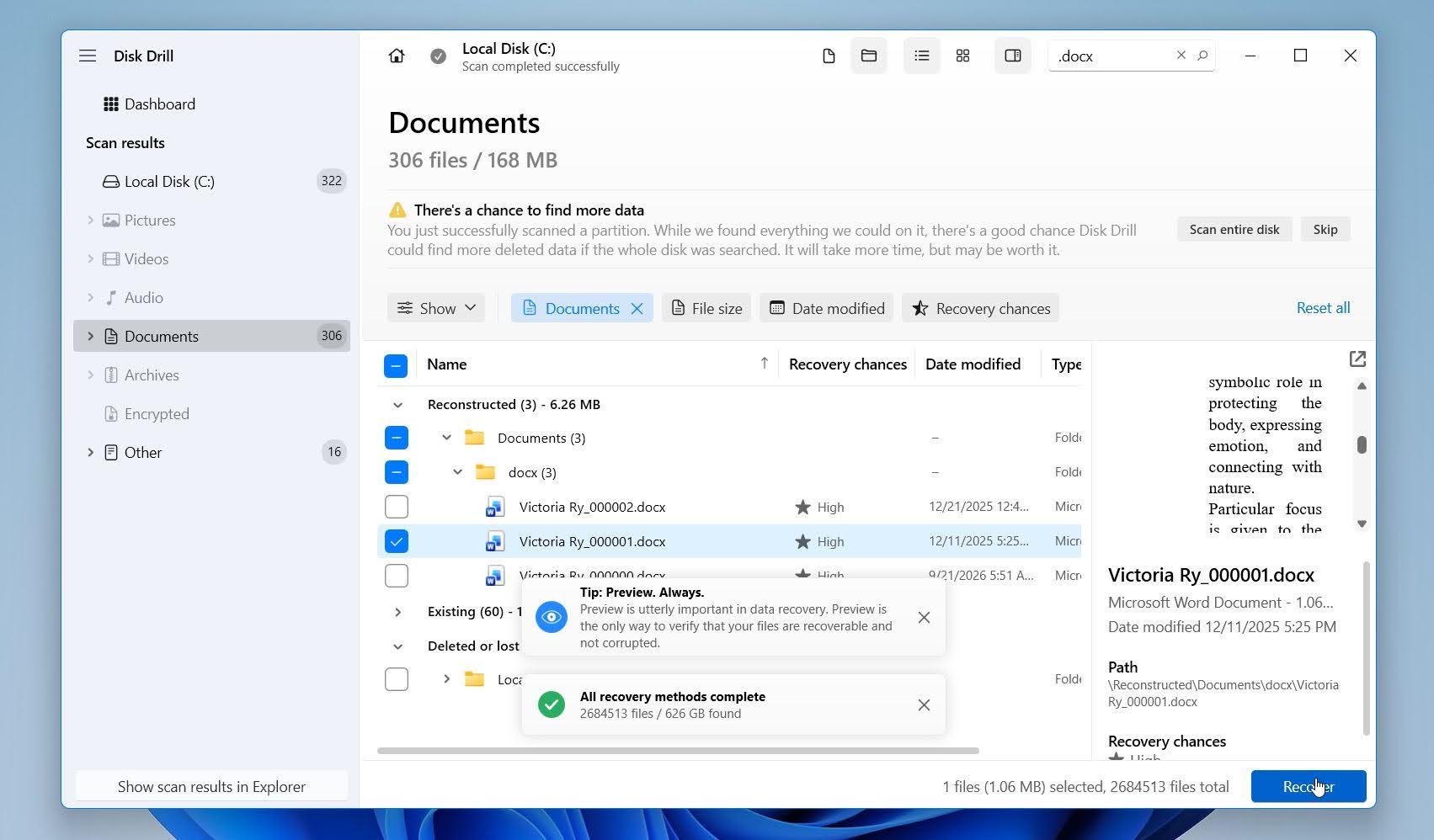 Disk Drill preview & recover