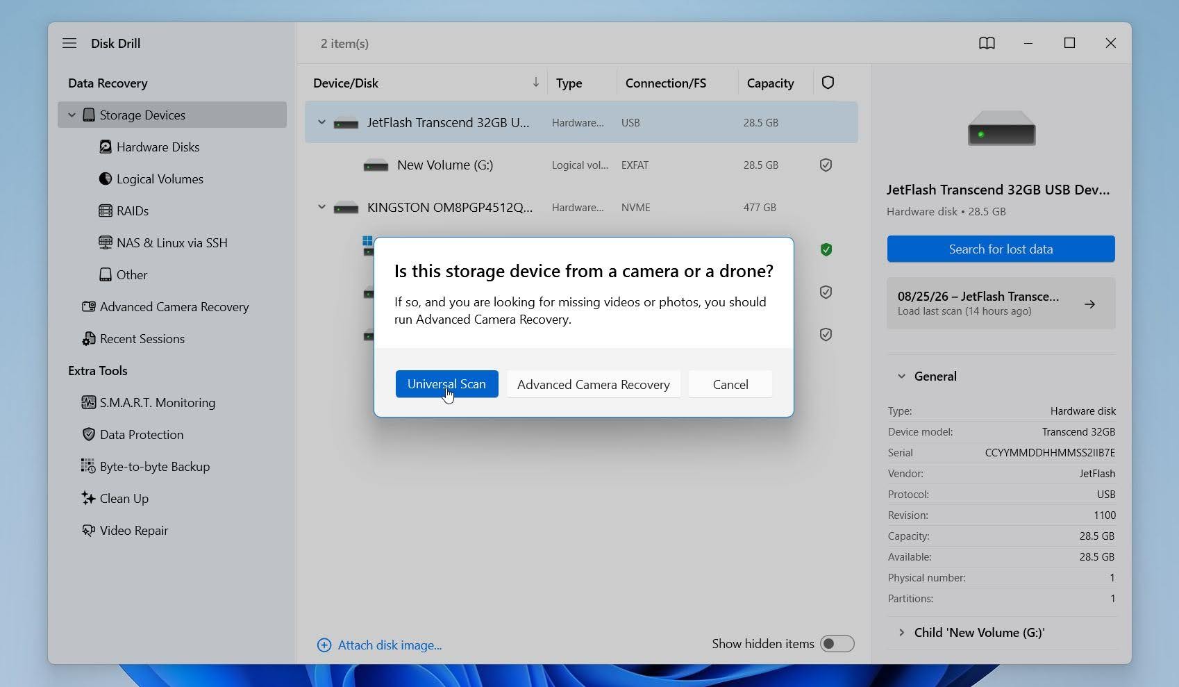 Disk Drill select the recovery mode