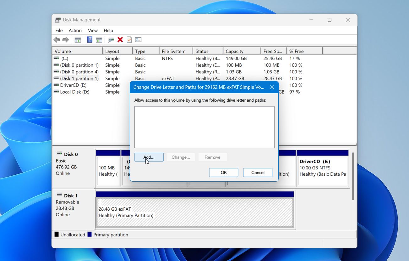 Disk Management click add