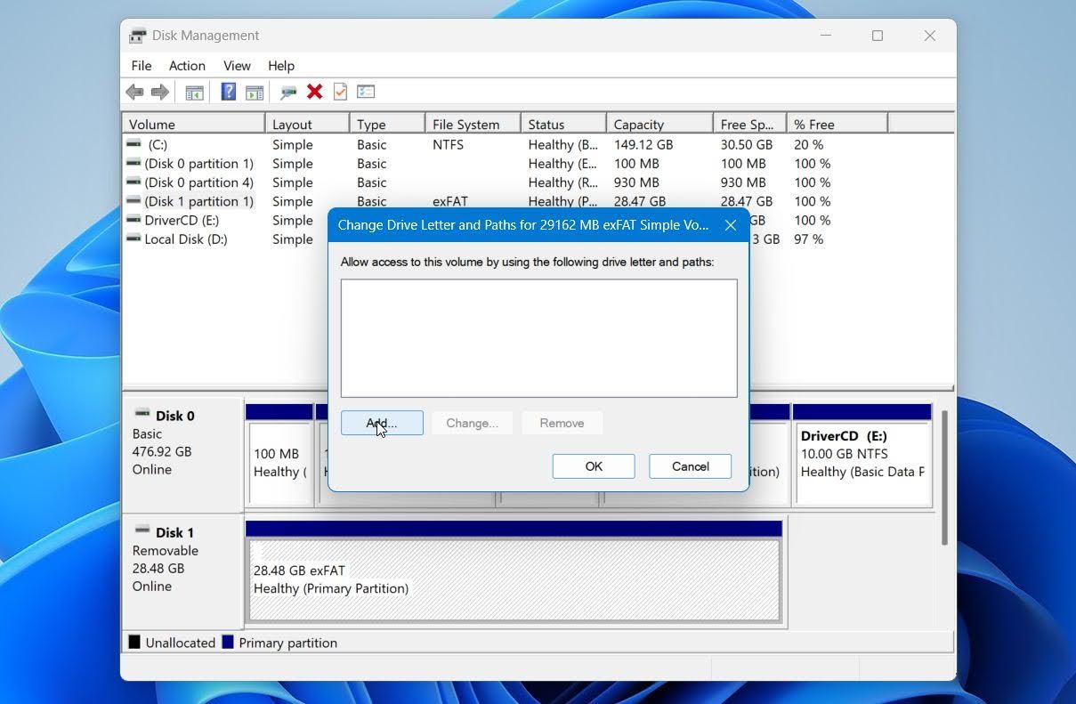 Disk Management click Add