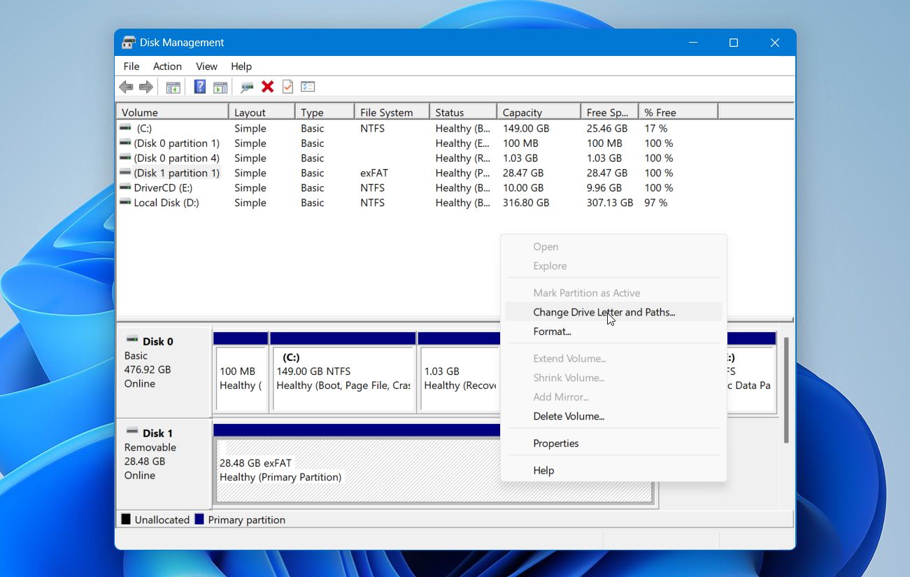 Disk Management change the drive letter
