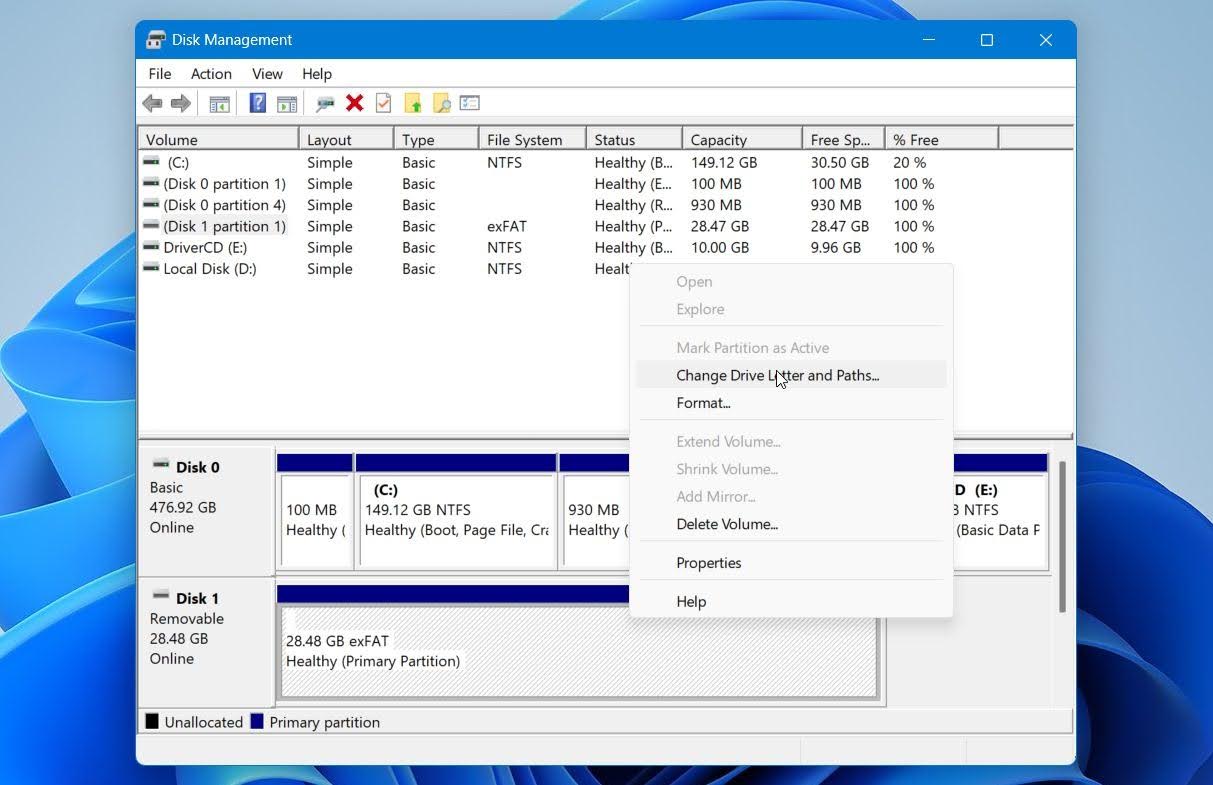 Disk Managment Change Drive Letter and Paths