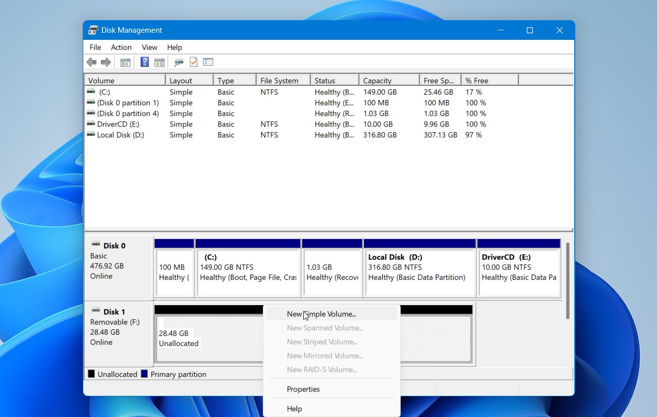 Create a new partition