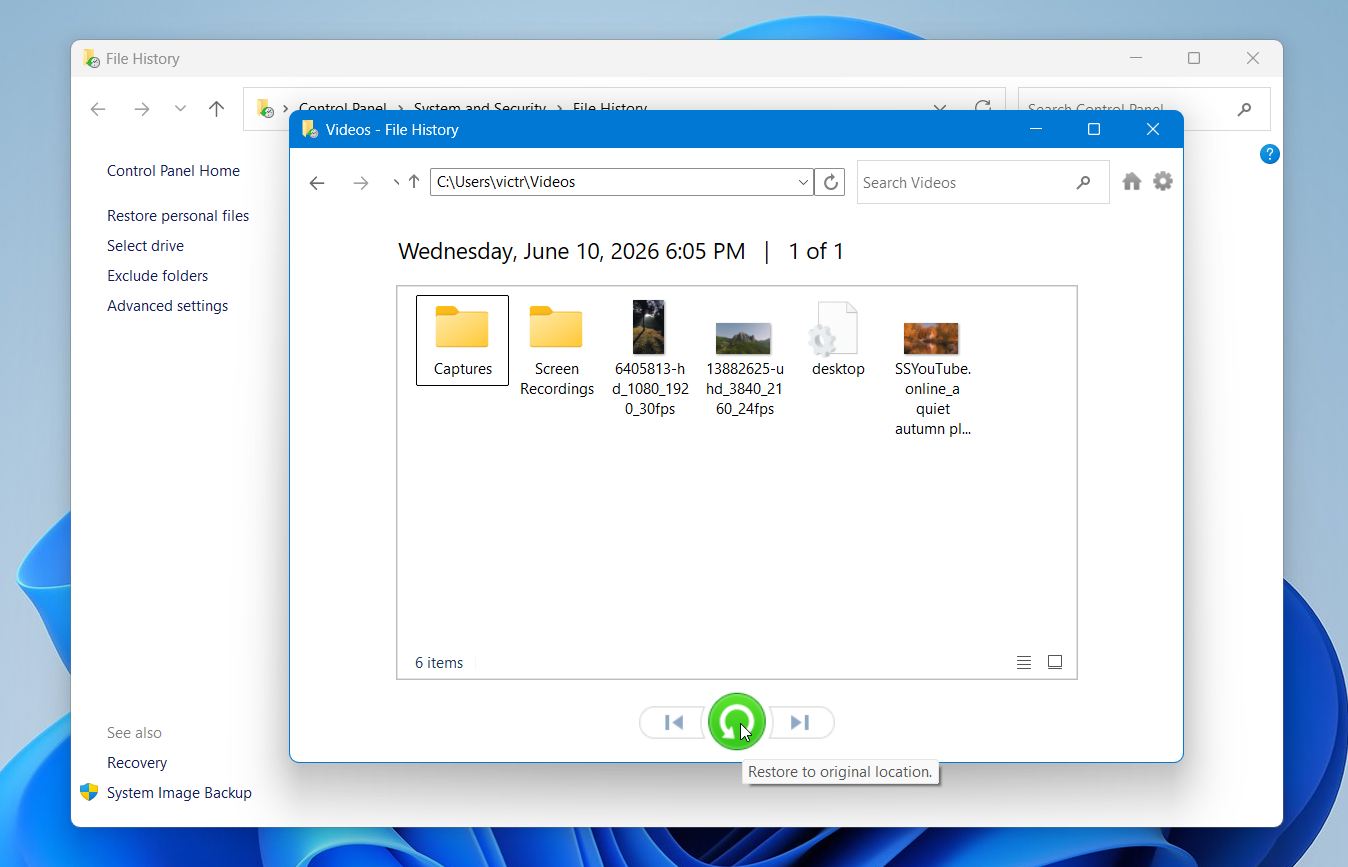 File History, recover files