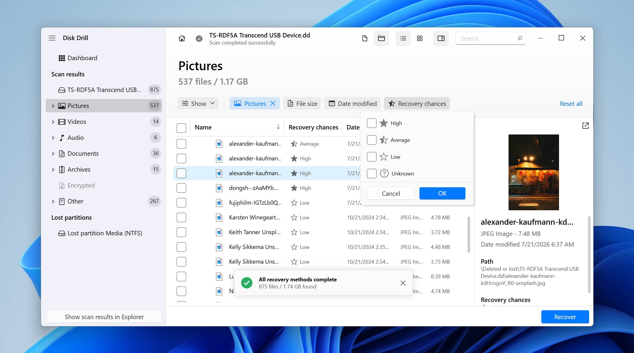 preview files in results