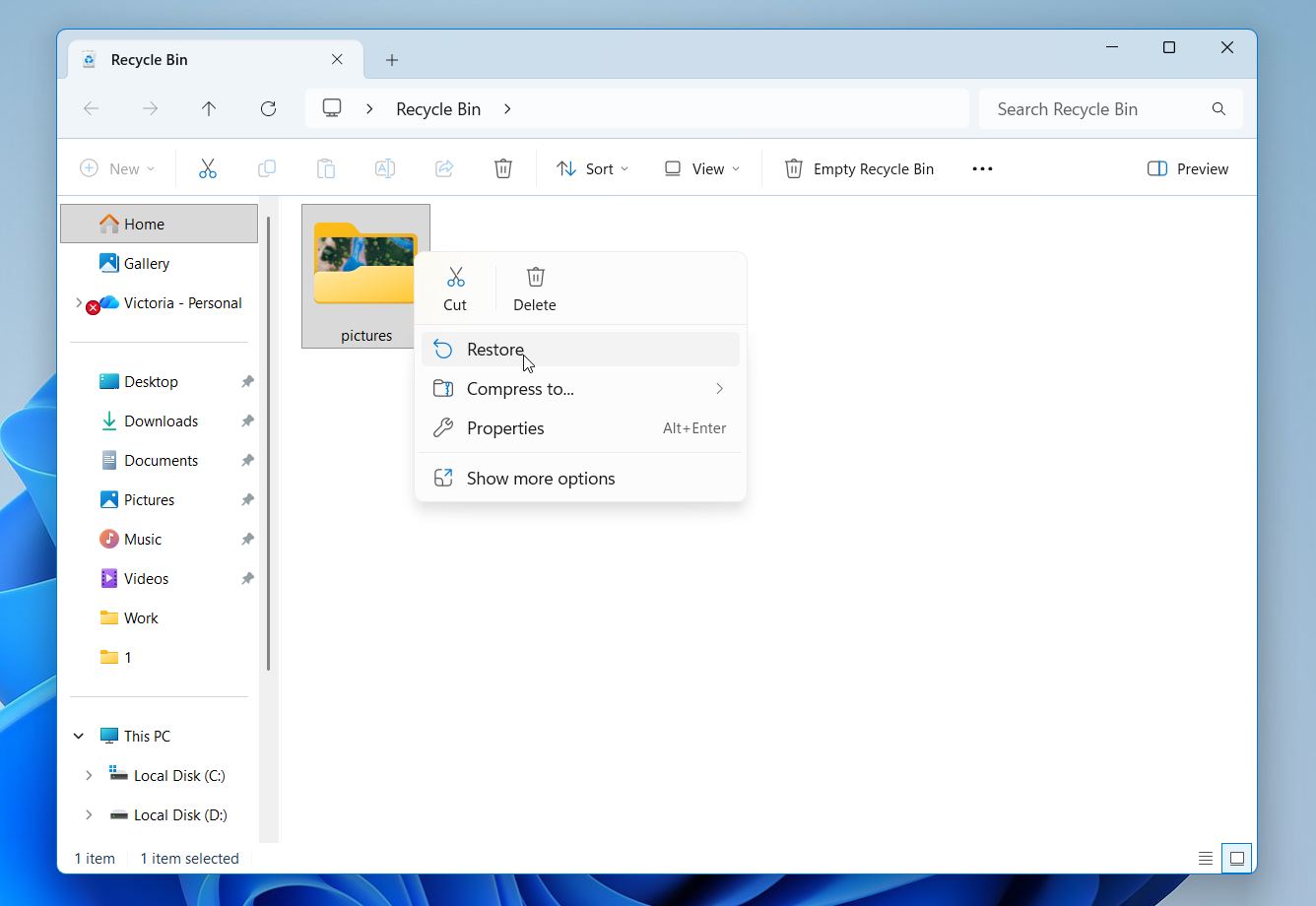 Restore Folder from the Recycle Bin