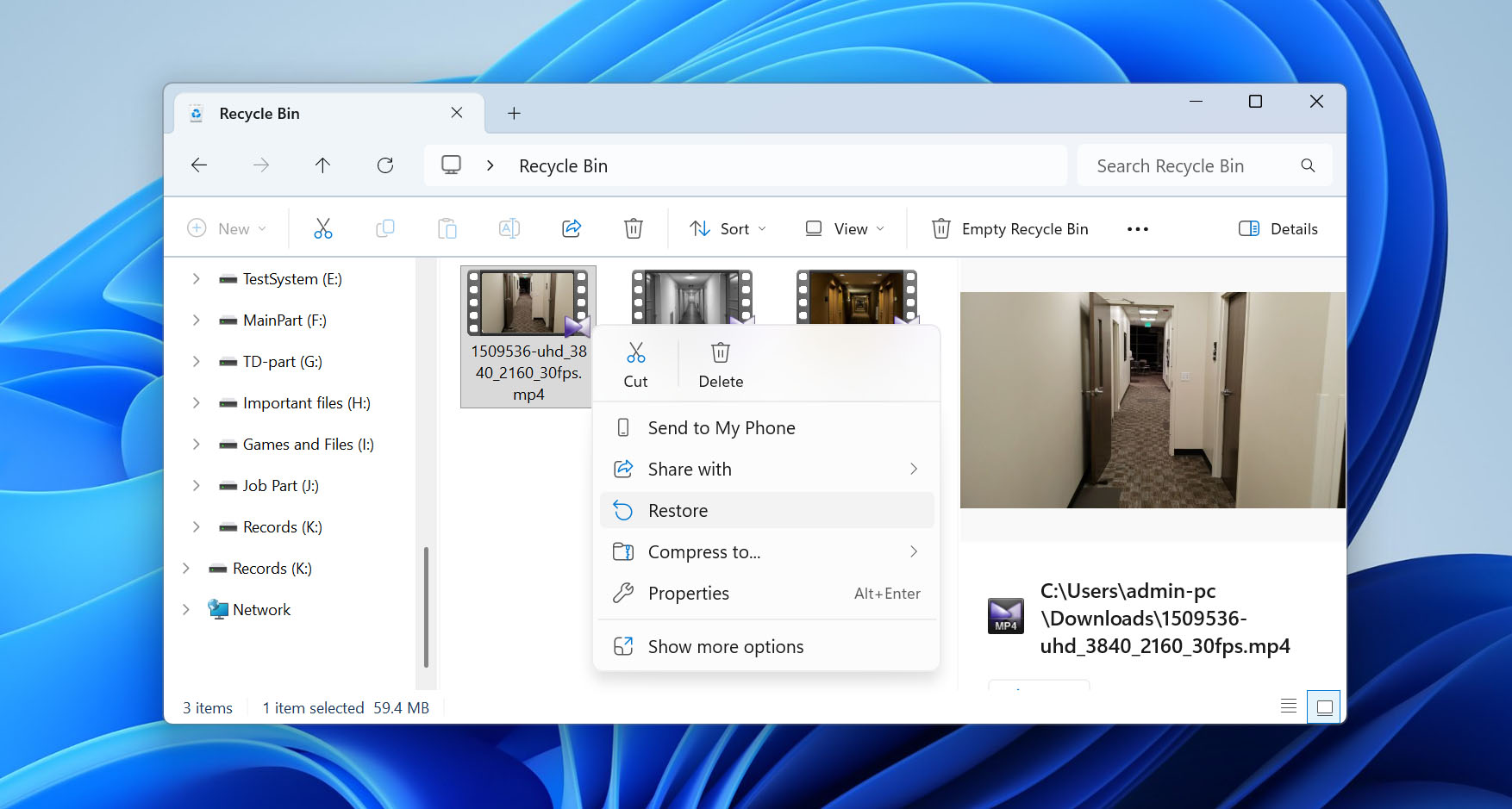 restore doorbell videos from recycle bin