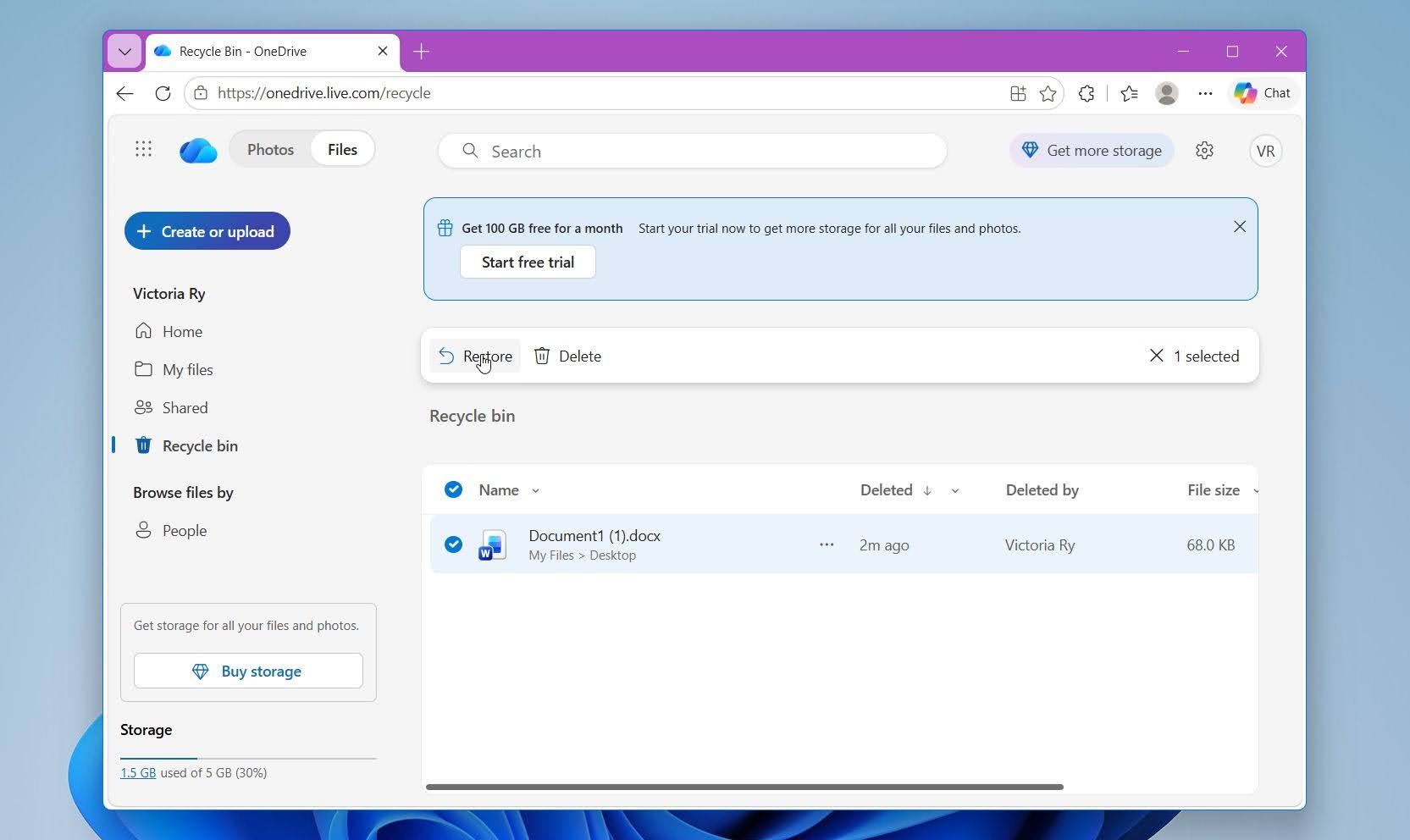Restore Word document from OneDrive