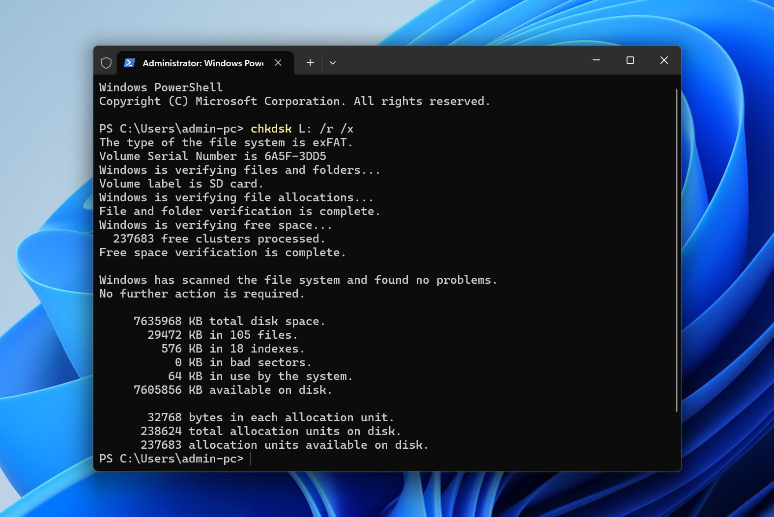 run chkdsk command