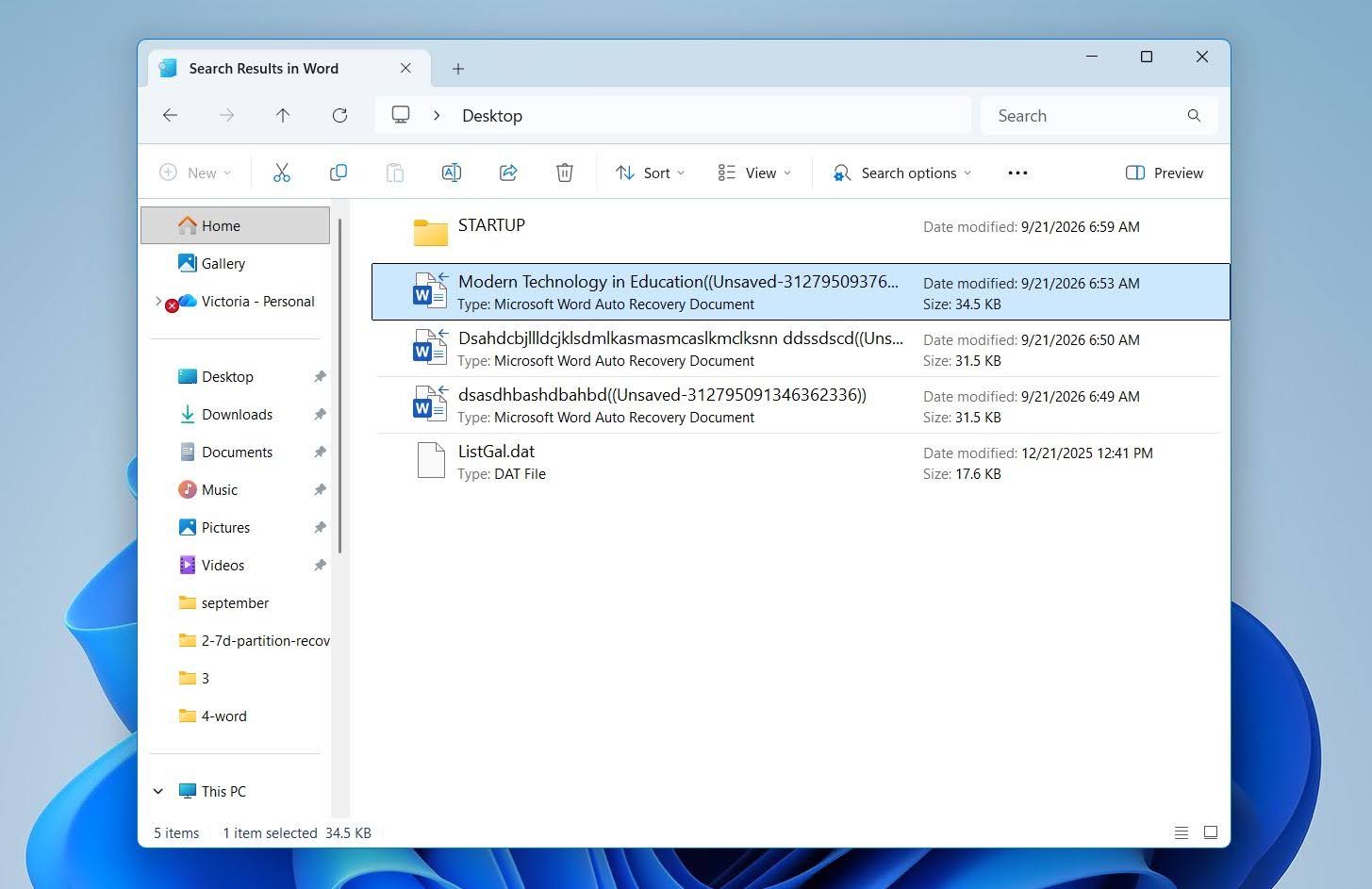 Search for a document in AutoRecover location