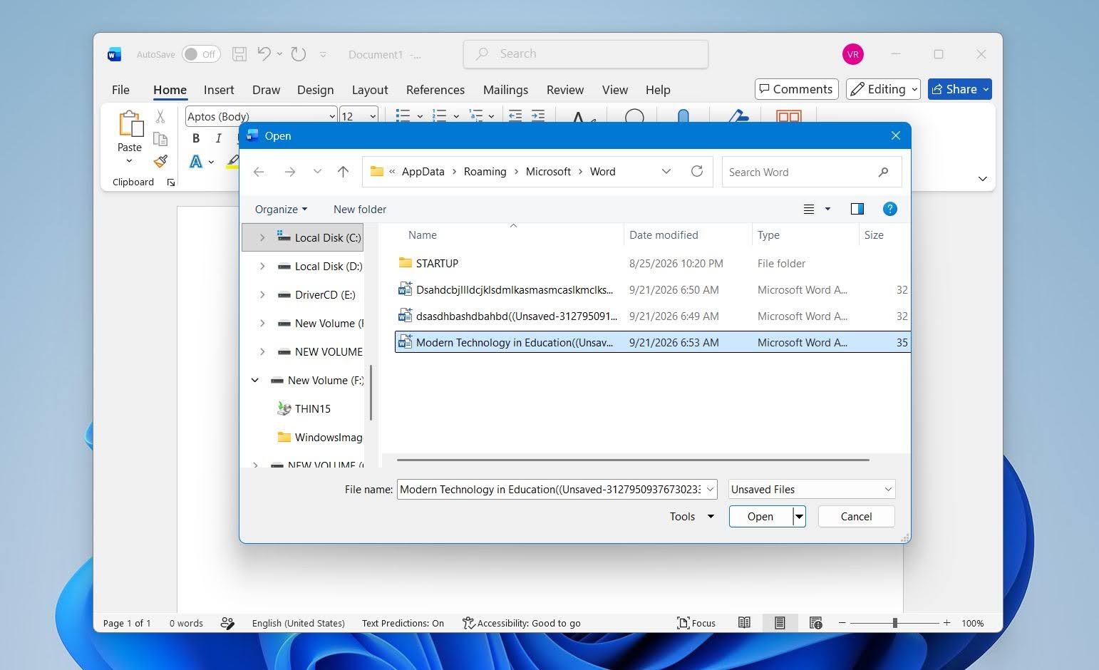 Find the unsaved document