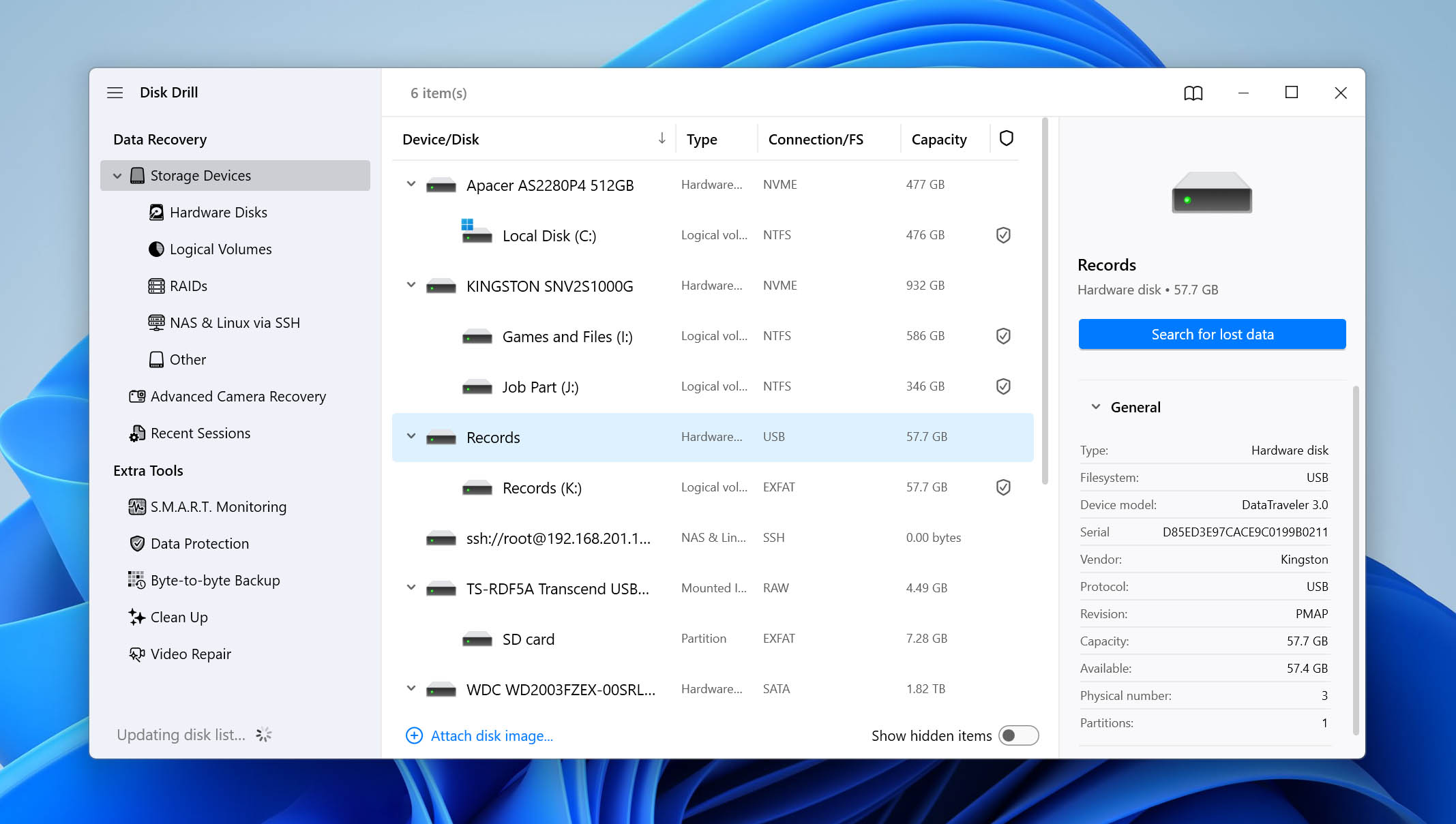 select drive and start scan