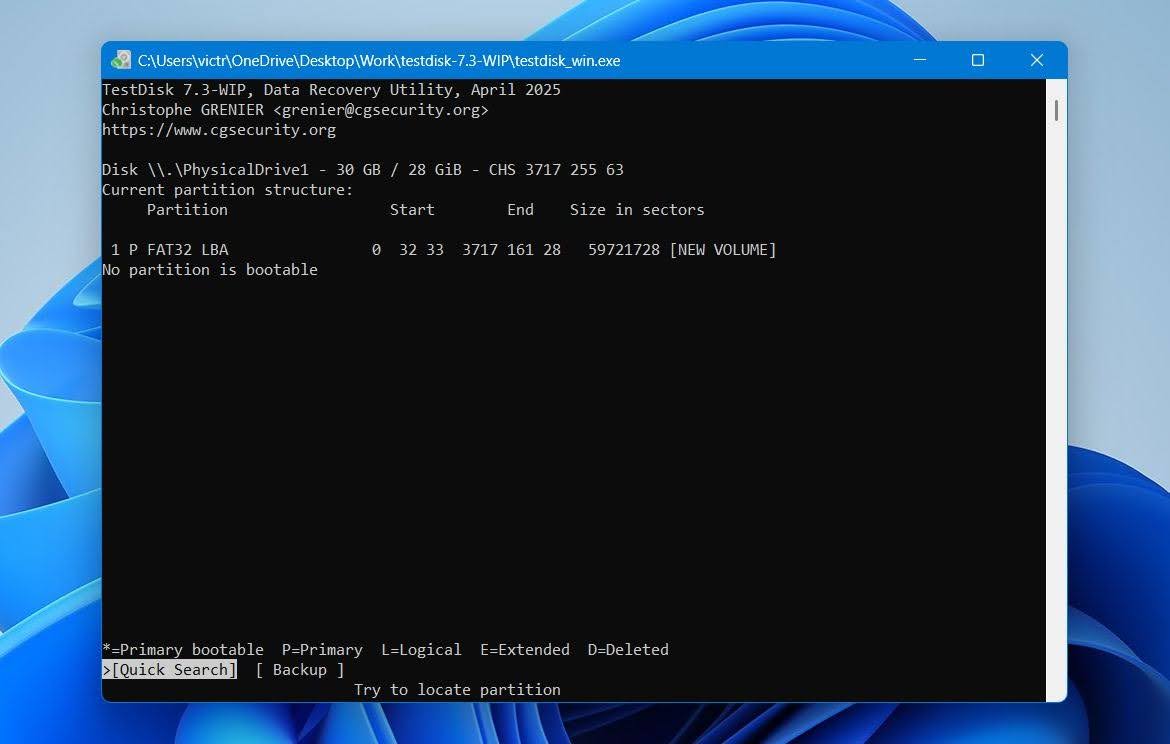 Test Disk use the Quick Search