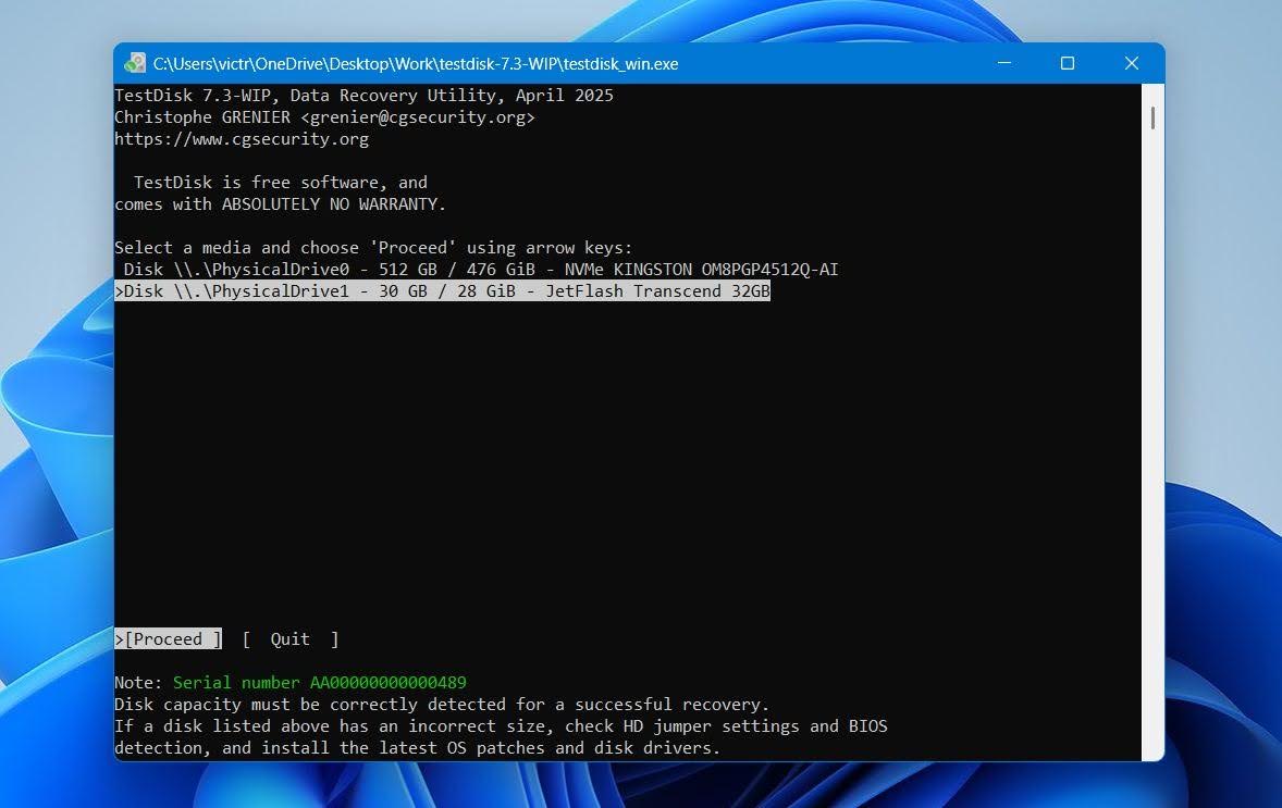 Test Disk select the drive