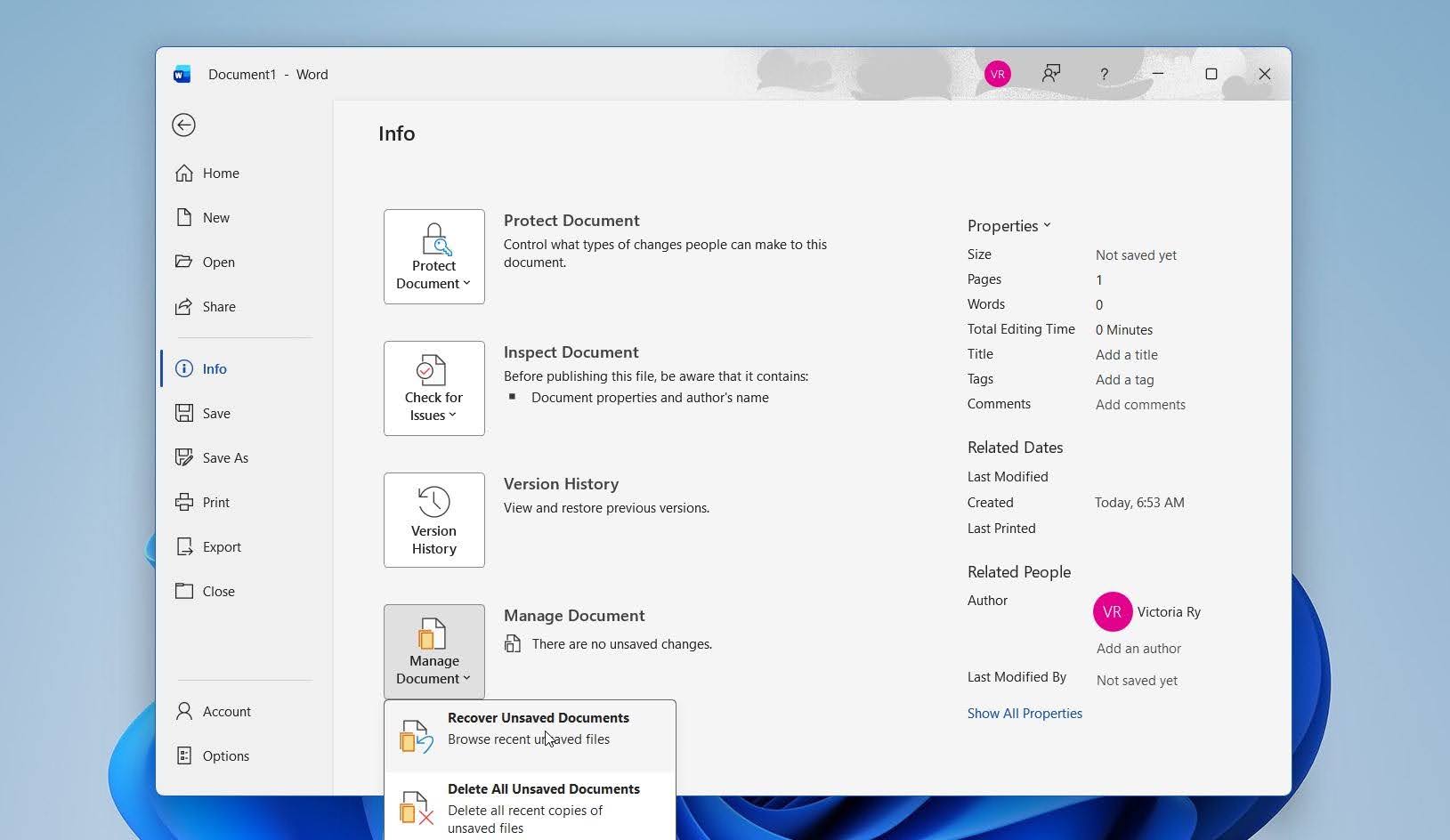 Click Recover Unsaved Document