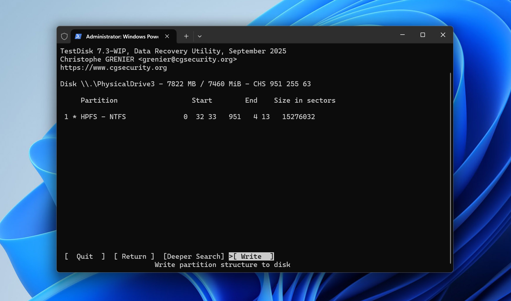 write partition on drive