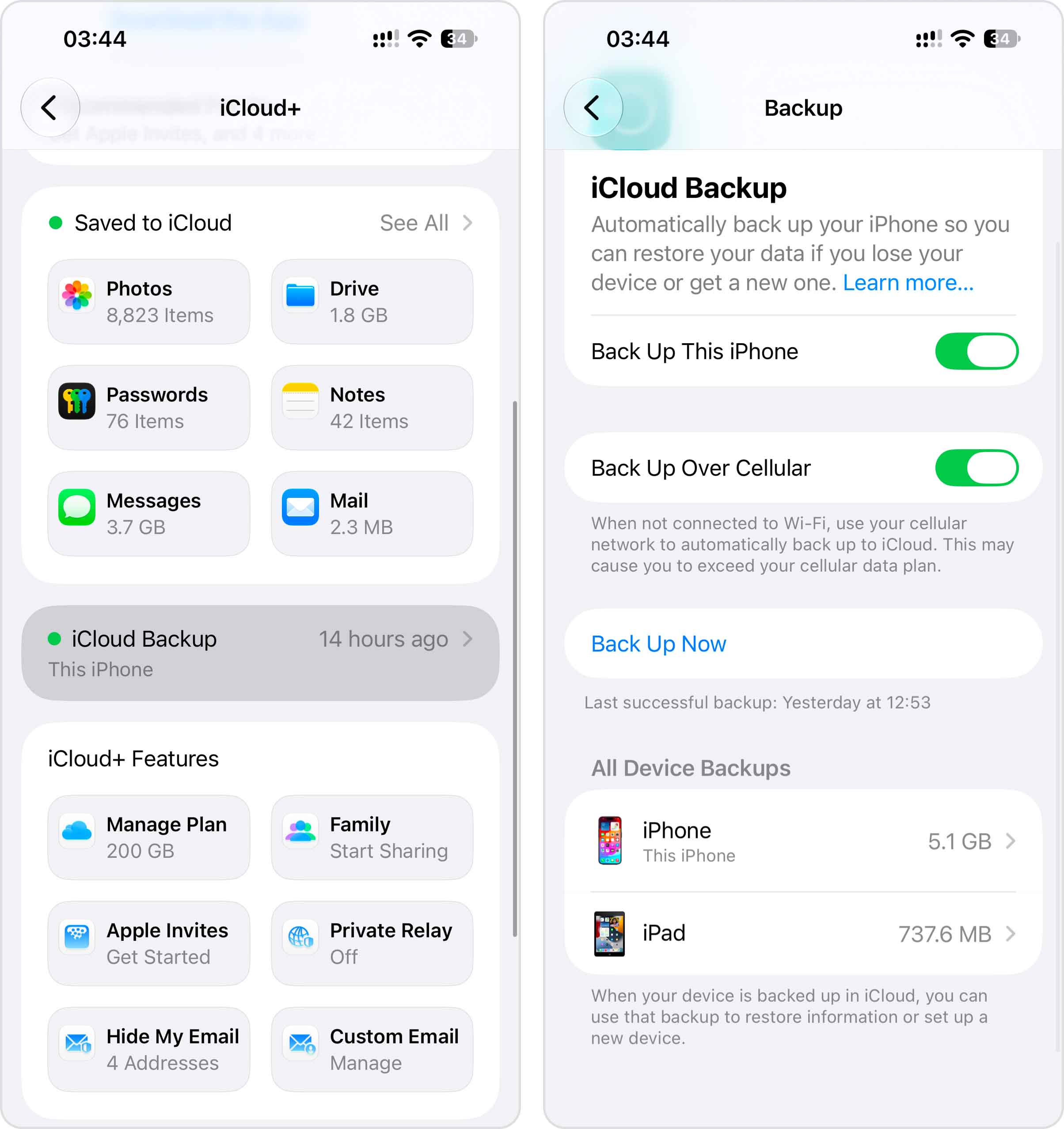 check your icloud backup