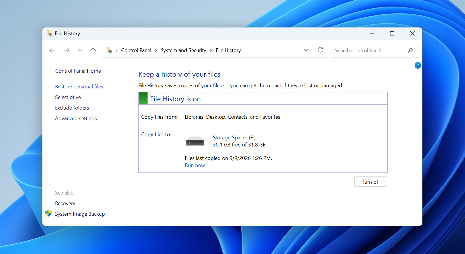 restore personal files with file history