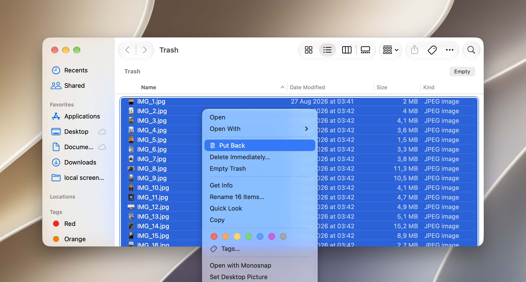 put back files from trash bin