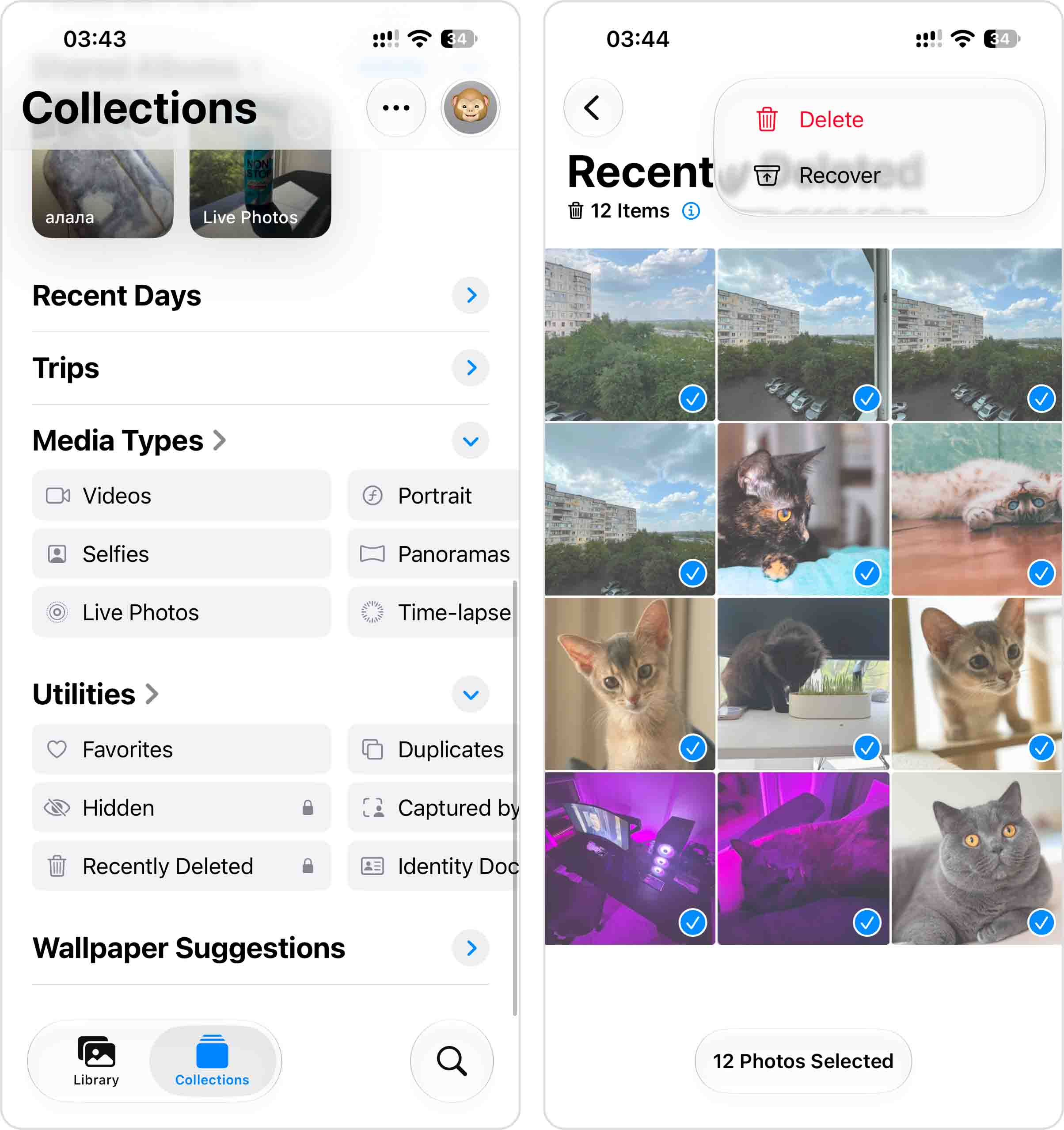 restore photos from recently deleted