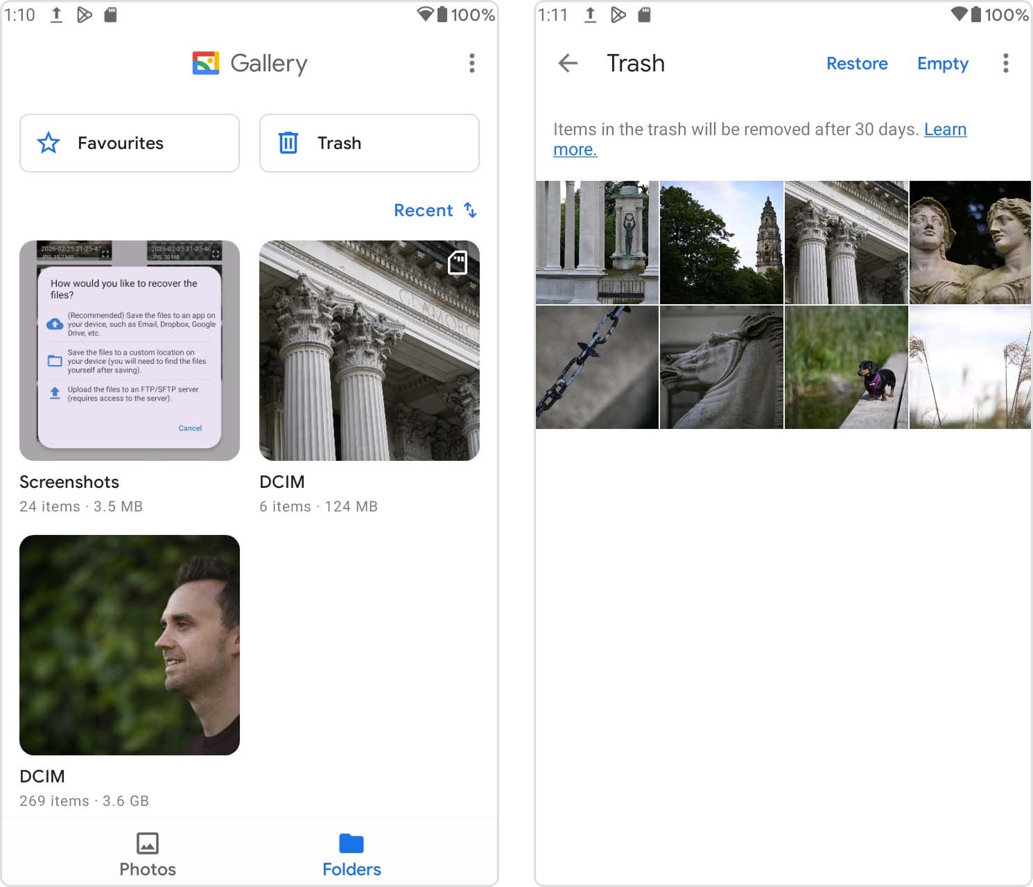 restore photos on android