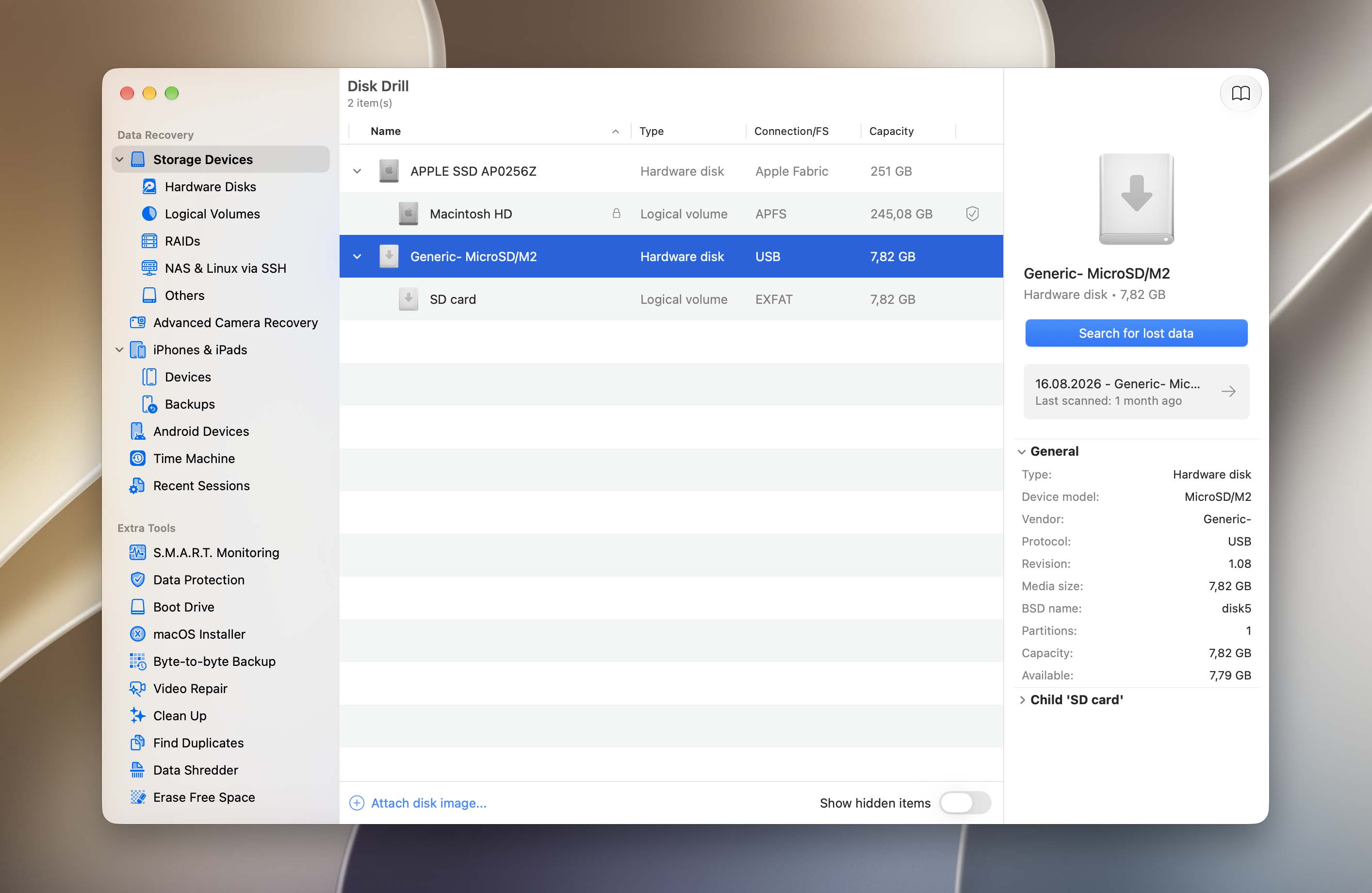 select sd card for scan