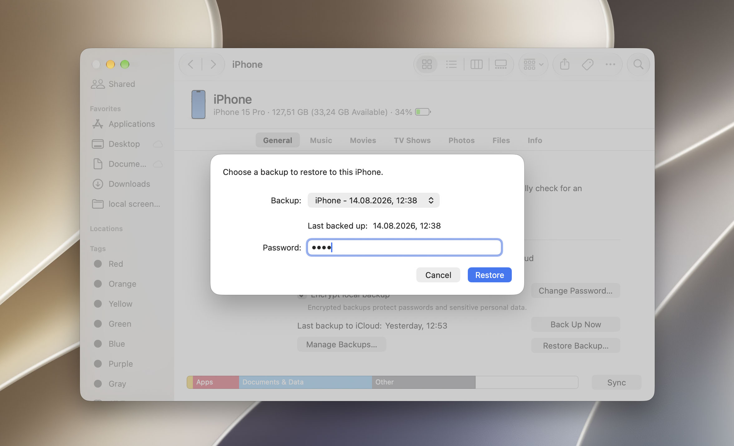 enter backup password